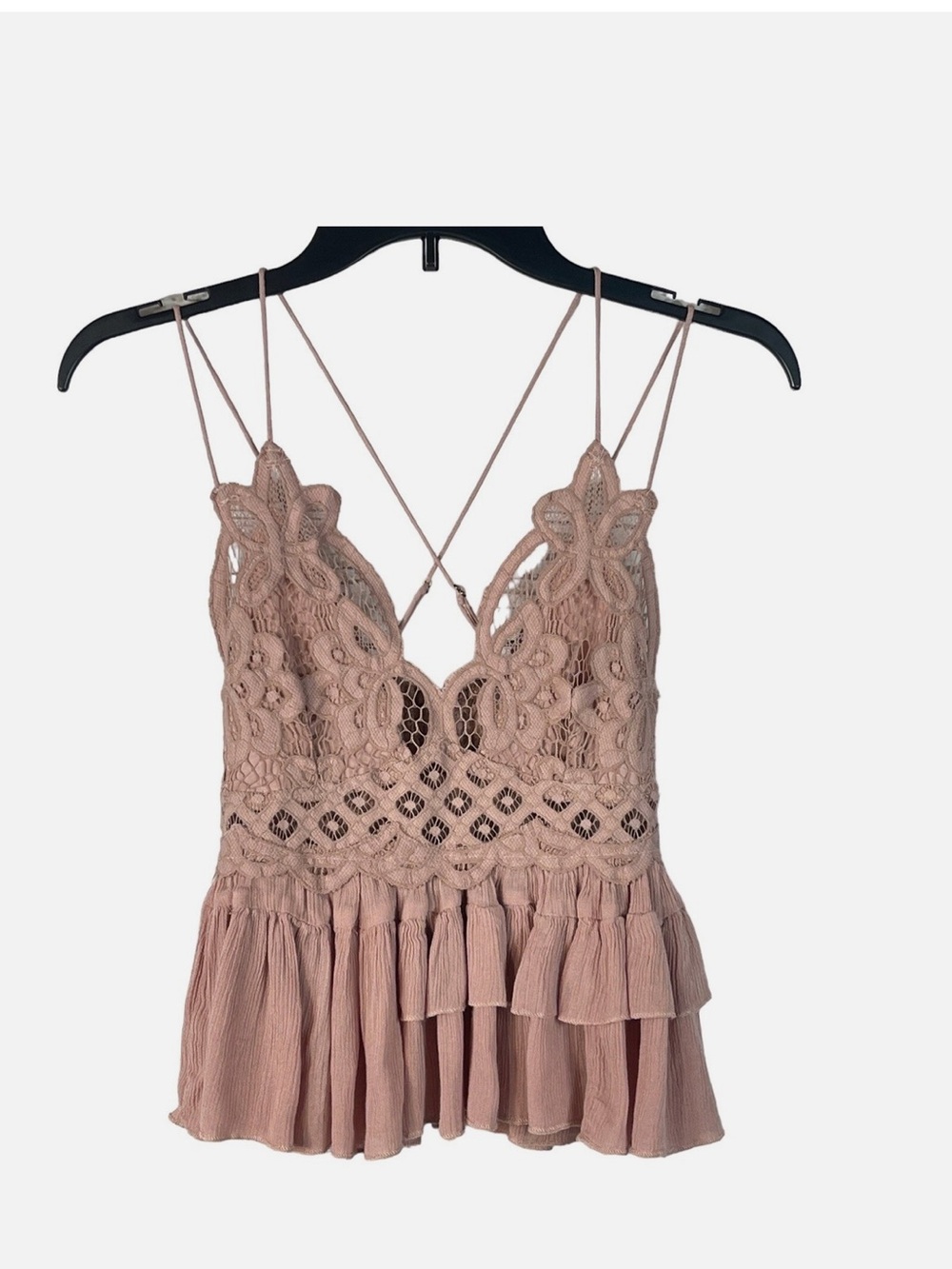 Free People Dusty Mauve Crochet Ruffle Cami Size XS NEW With Tags! Retail $68. - Picture 7 of 10